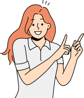 笑顔で両手指さしした女性のイラスト