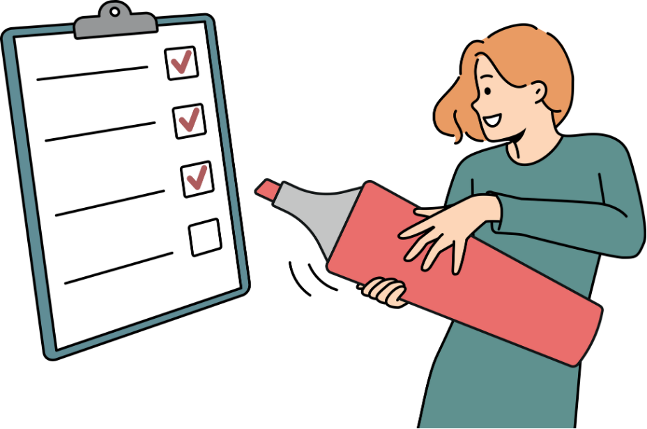 チェック表に記入している女性のイラスト