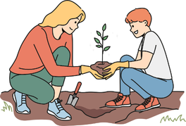 植林する親子のイラスト